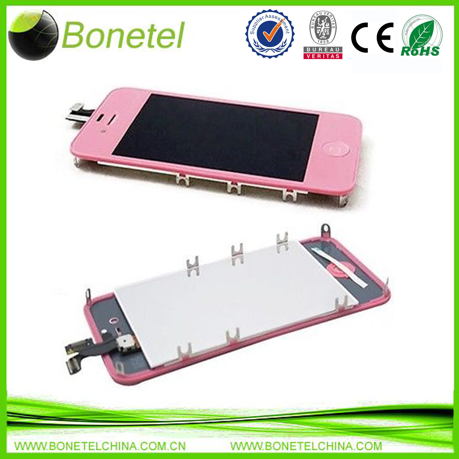 Pink  LCD Display Touch Screen Digitizer Back Cover Assembly For iPhone 4S
