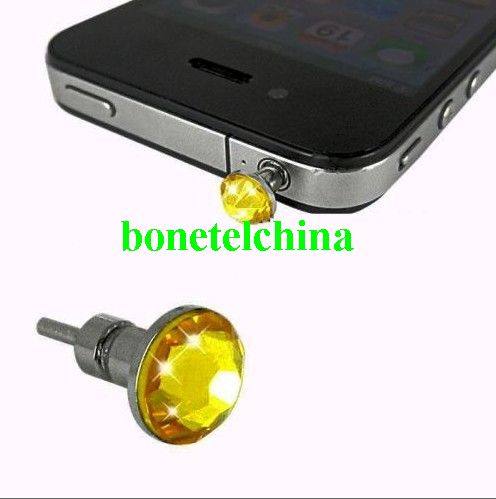 phone 4GS 4S/iphone 4G 4 iphone Crystal ear phone dust proof plug/Jack And Sim Card Eject Pin/open pin/Swarovski Plug(yellow)