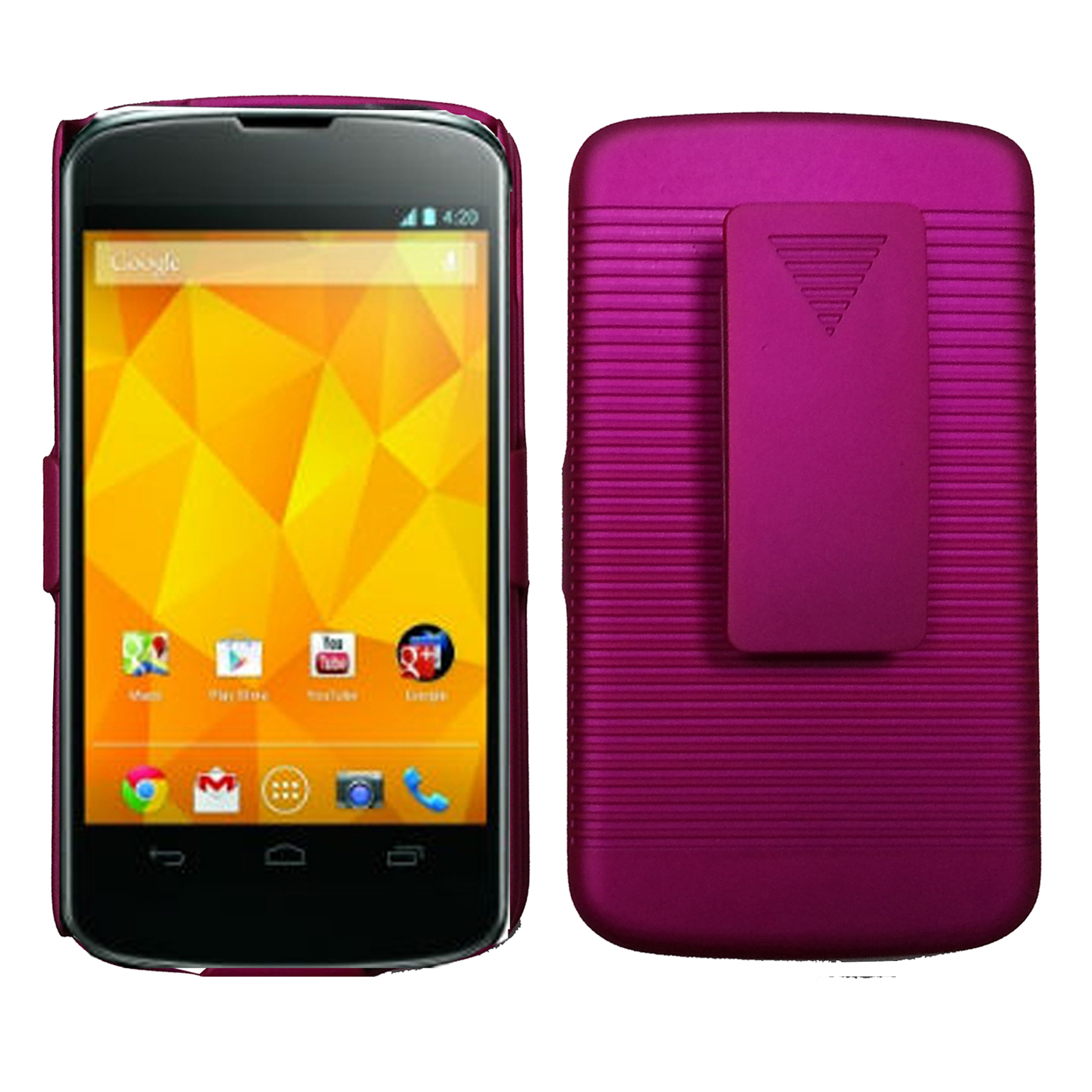 Rubberized Hard Case Holster with Stand for E960(Nexus4) Hot Pink