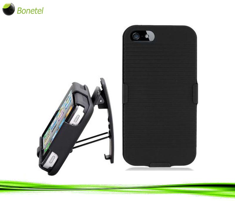 Armor Shell Case with Holster and Screen Protector for iPhone 5 (Black)