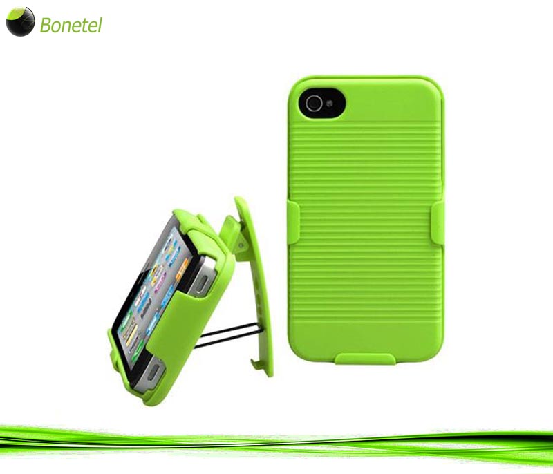 Armor Shell Case with Holster Combo and Screen Protector for iPhone 4 4S (Green)