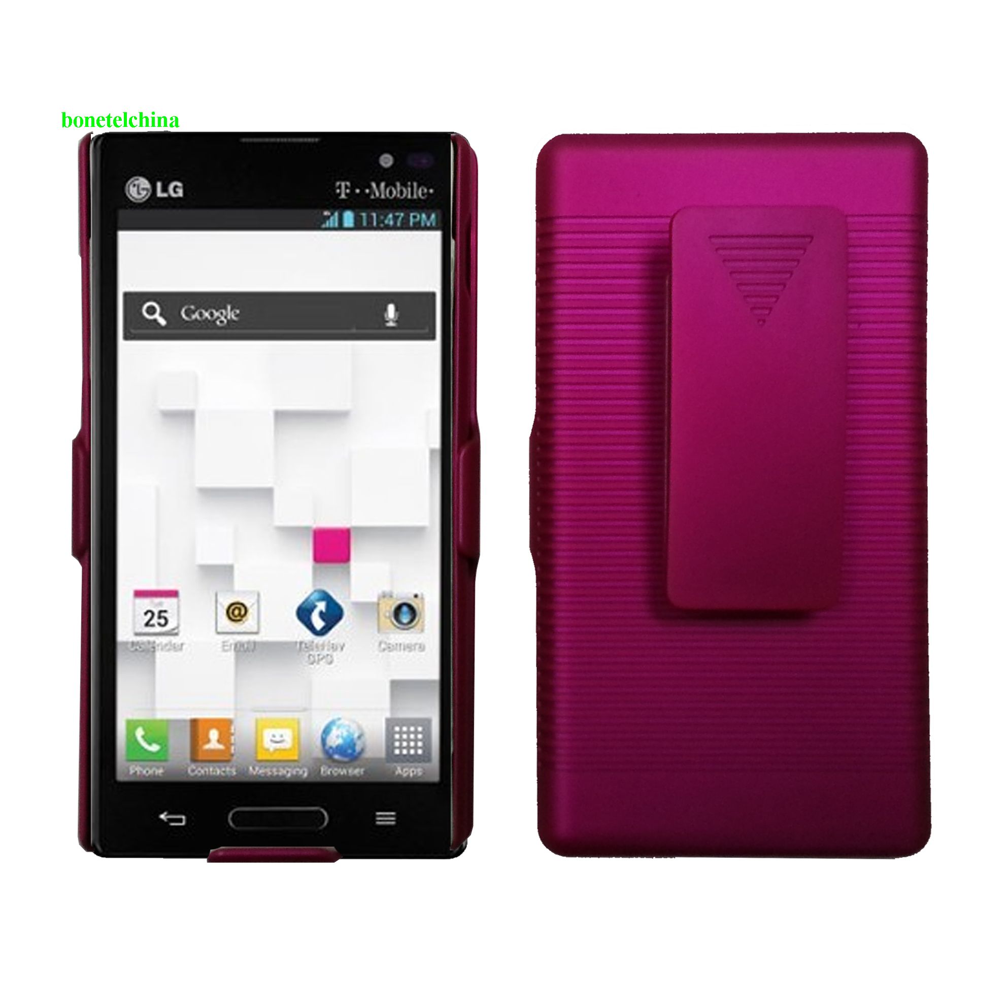 Rubberized Hard Case Holster with Stand for LG P760 Optimus L9 Hotpink