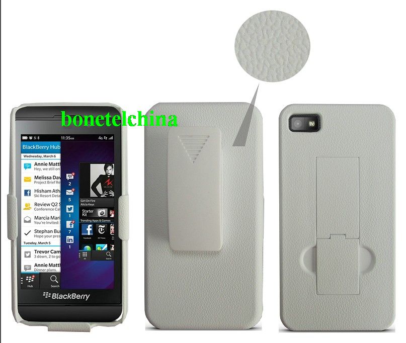 New arrived rubberized Hard Case kickstand Holster With Leather texture For Blackberry Z10