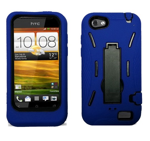 Robot defender case Silicone+PC Anti Impact Hybrid Case Kickstand shell For HTC One V Blue Black