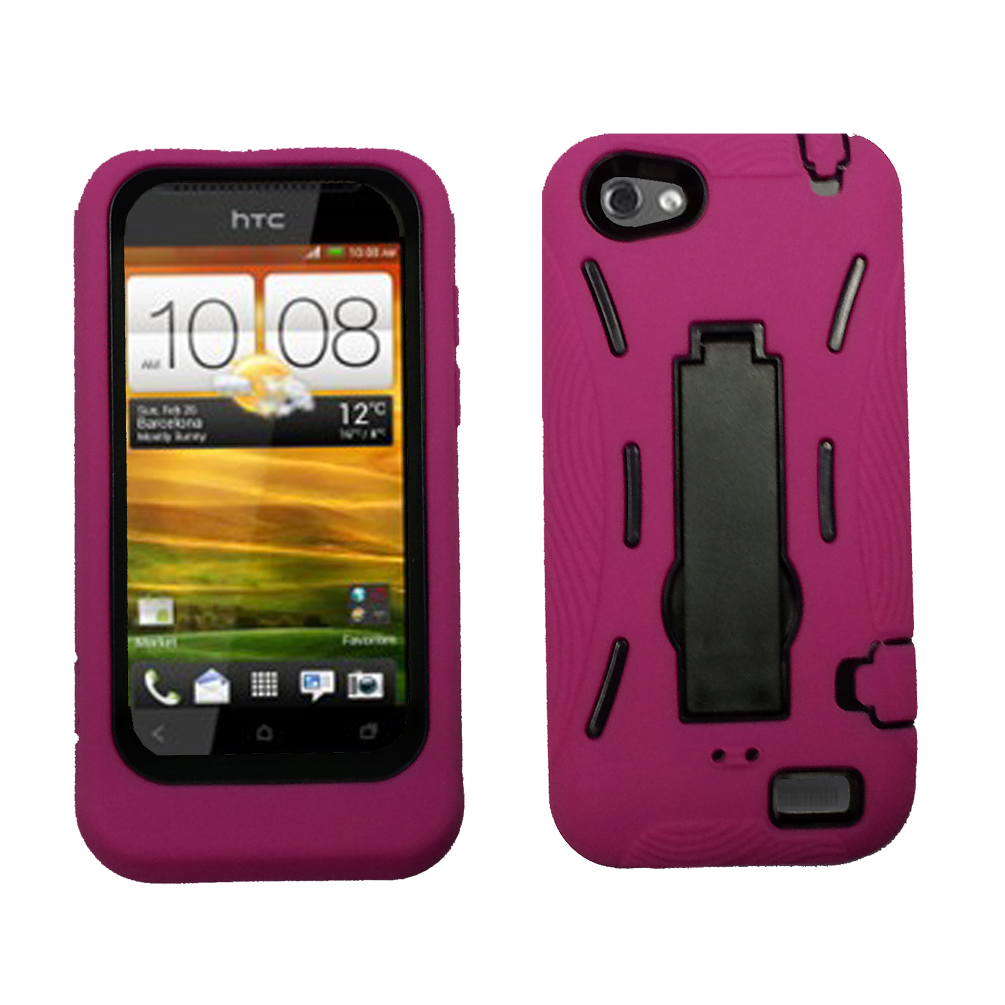 Robot defender case Silicone+PC Anti Impact Hybrid Case Kickstand shell For HTC One V Pink Black