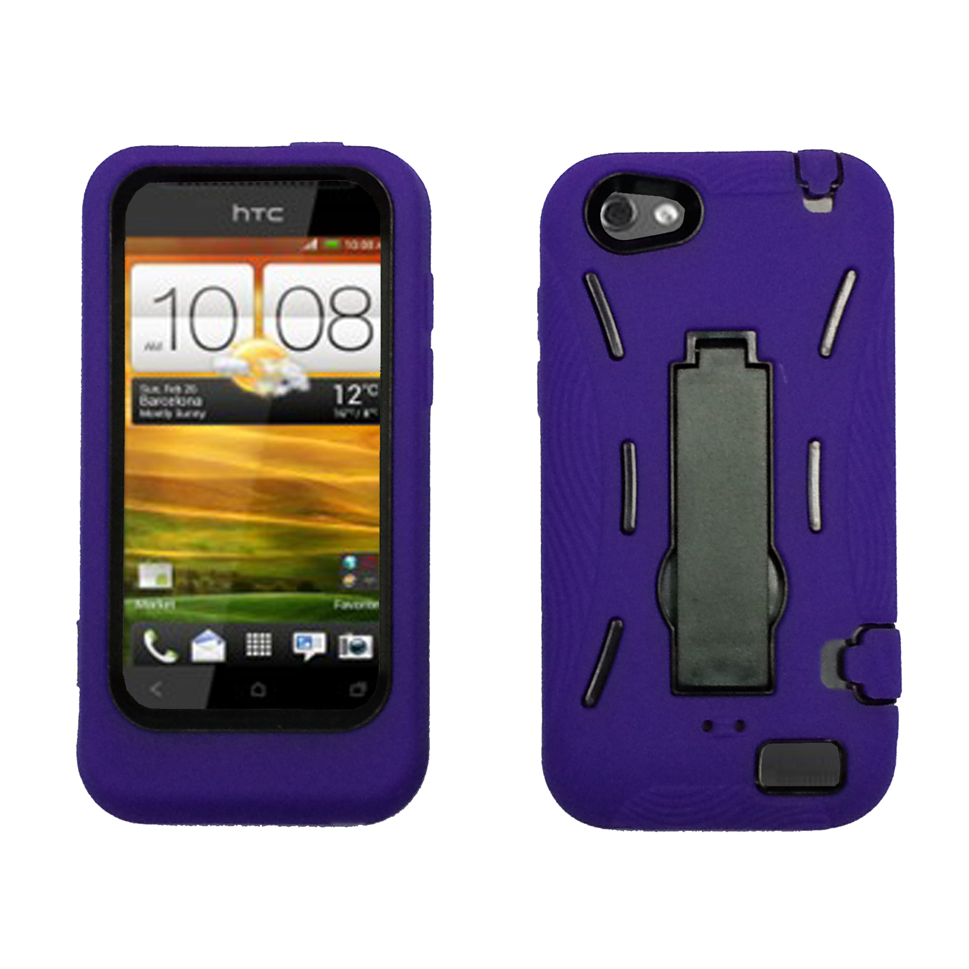 Robot defender case Silicone+PC Anti Impact Hybrid Case Kickstand shell For HTC One V Purple Black