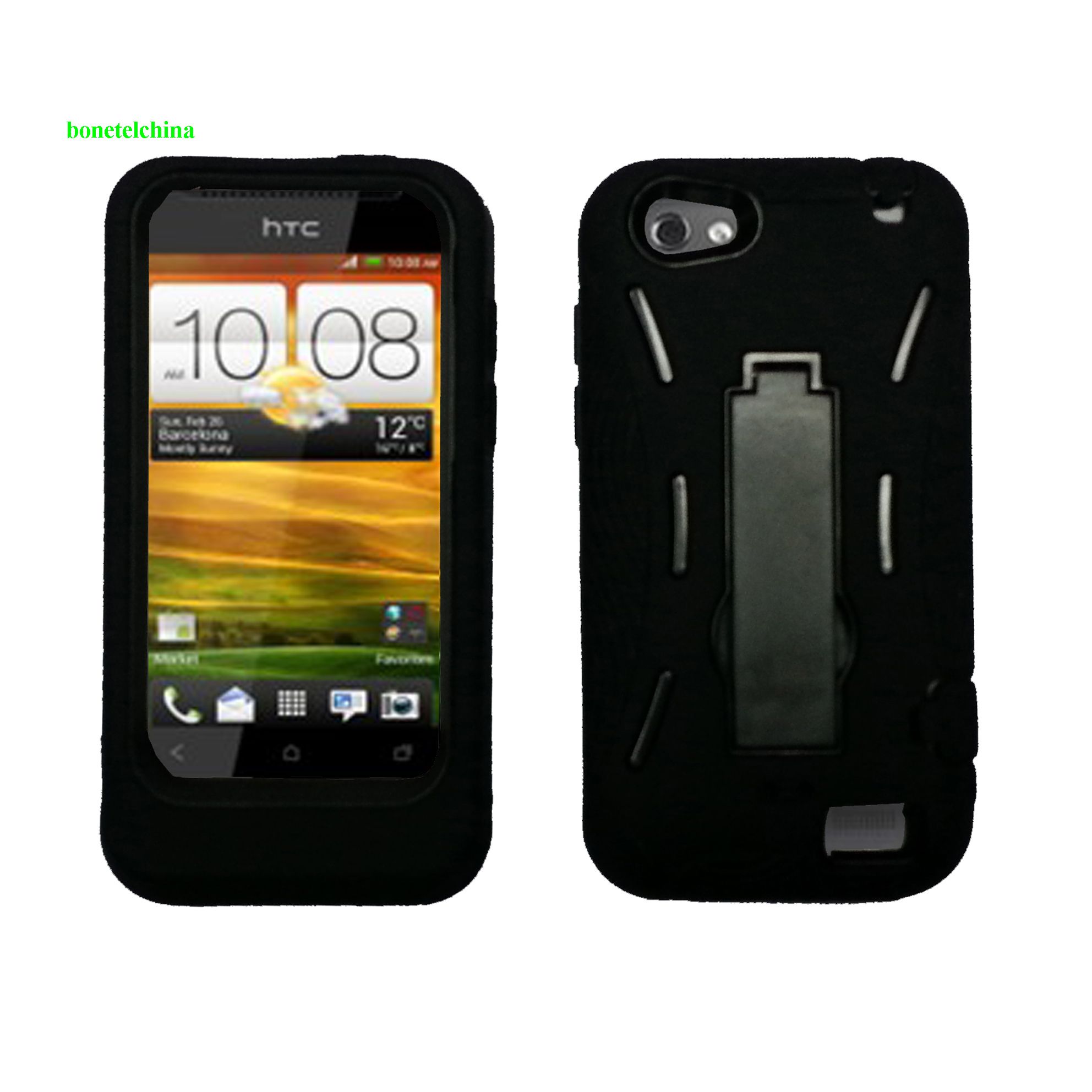 Robot defender case Silicone+PC Anti Impact Hybrid Case Kickstand shell For HTC One V Black