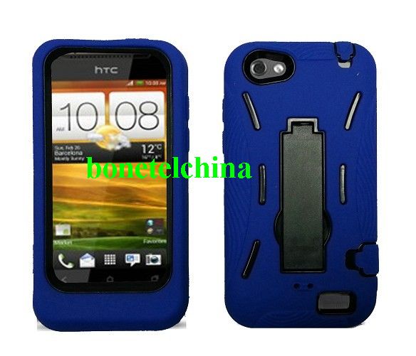 Robot defender case Silicone+PC Anti Impact Hybrid Case Kickstand shell For HTC One V Blue Black