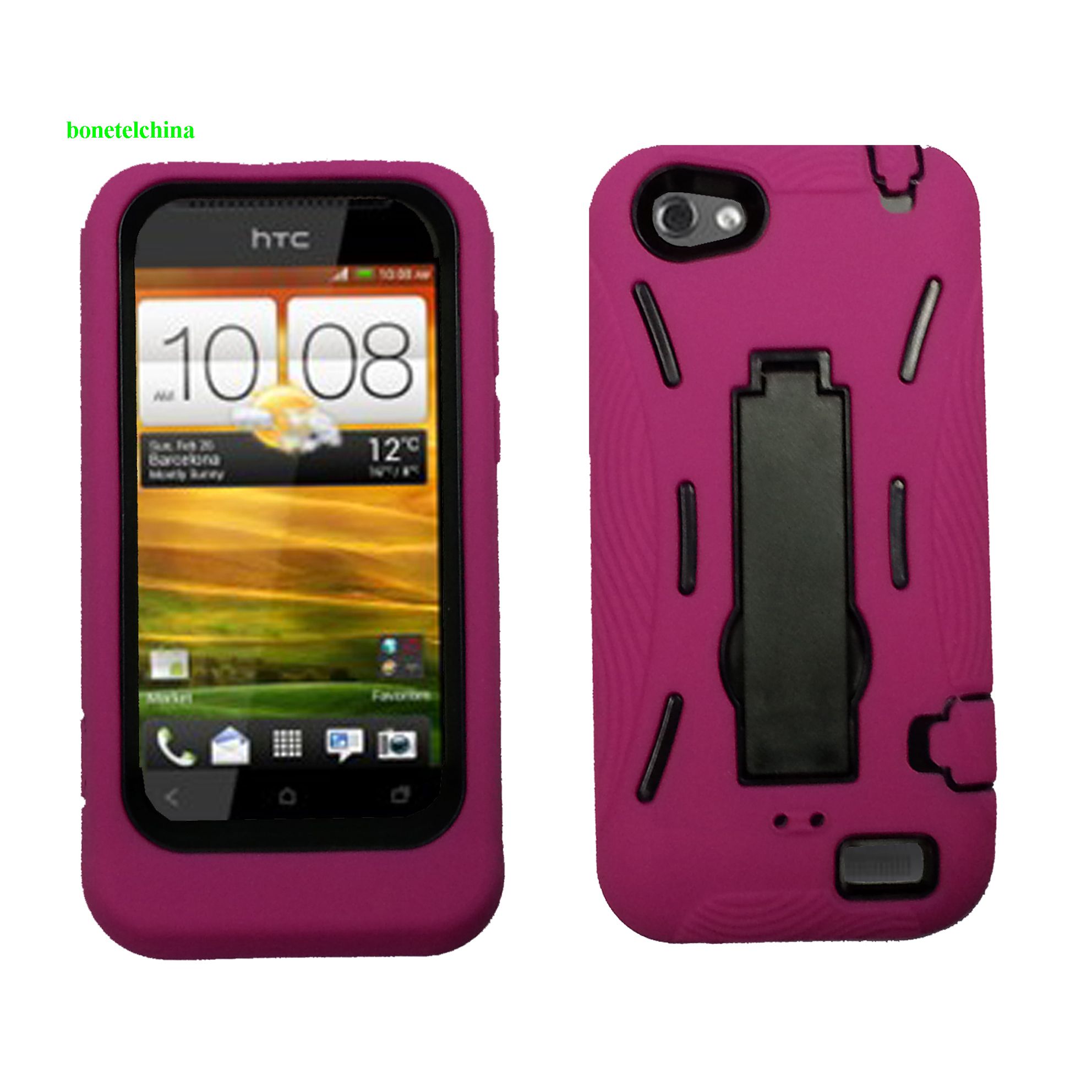 Robot defender case Silicone+PC Anti Impact Hybrid Case Kickstand shell For HTC One V Pink Black