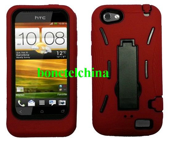 Robot defender case Silicone+PC Anti Impact Hybrid Case Kickstand shell For HTC One V Red Black