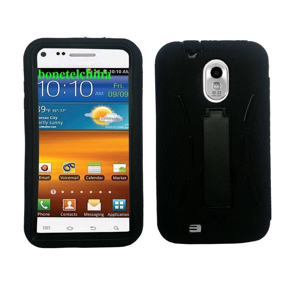 Robot Defender Case Silicone+PC Anti Impact Hybrid Case Kickstand Shell for Samsung Epic 4G touch  D710 Black