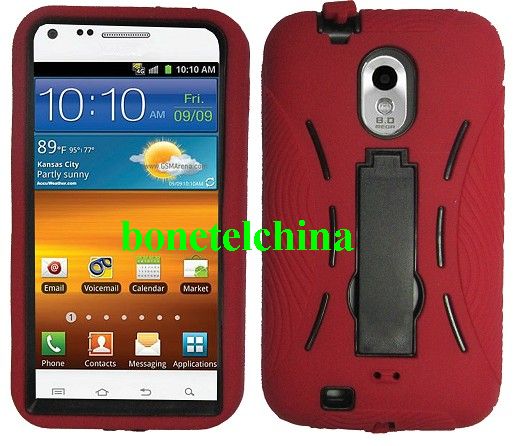 Robot Defender Case Silicone+PC Anti Impact Hybrid Case Kickstand Shell for Samsung Epic 4G touch  D710 Red