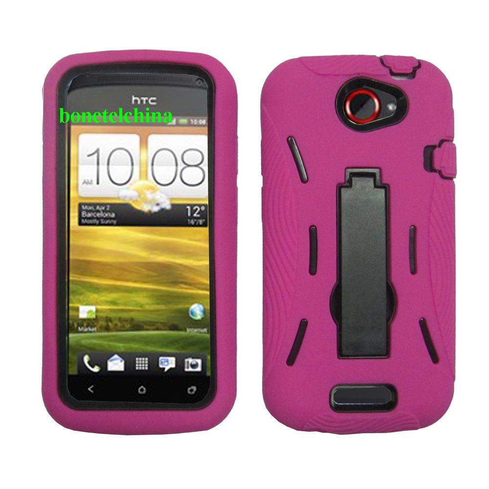 Robot Defender Case Silicone+PC Anti Impact Hybrid Case Kickstand Shell for HTC one s pink