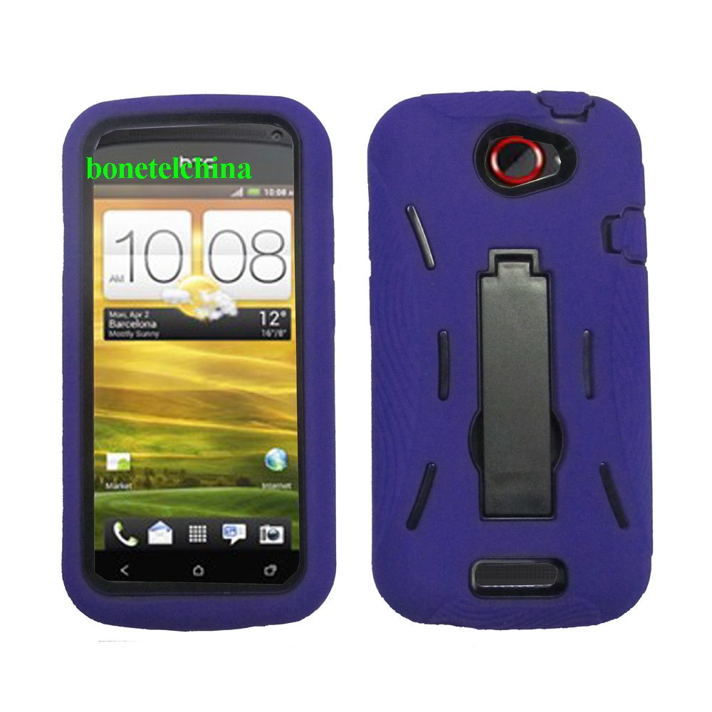 Robot Defender Case Silicone+PC Anti Impact Hybrid Case Kickstand Shell for HTC one s Purple