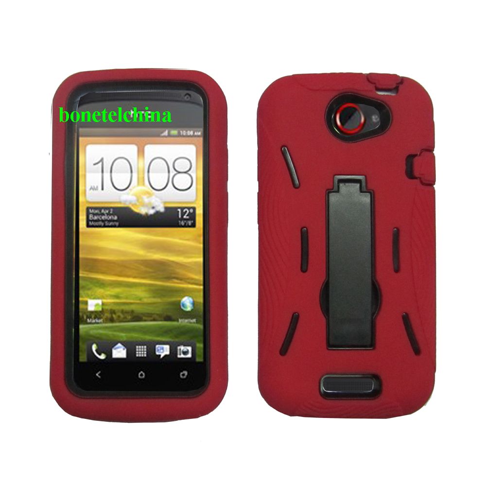 Robot Defender Case Silicone+PC Anti Impact Hybrid Case Kickstand Shell for HTC one s Red