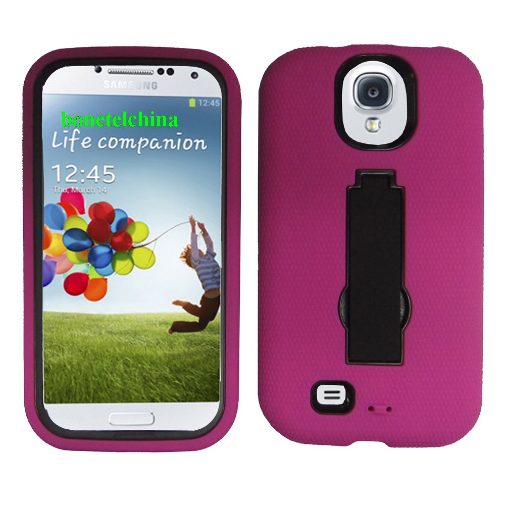 Robot Defender Case Silicone+PC Anti Impact Hybrid Case Kickstand Shell for Samsung Galaxy S 4 IV i9500 i9505 Pink