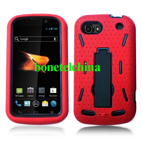 Robot Defender Case Silicone+PC Anti Impact Hybrid Case Kickstand Shell for  ZTE Warp Sequent N861 Red