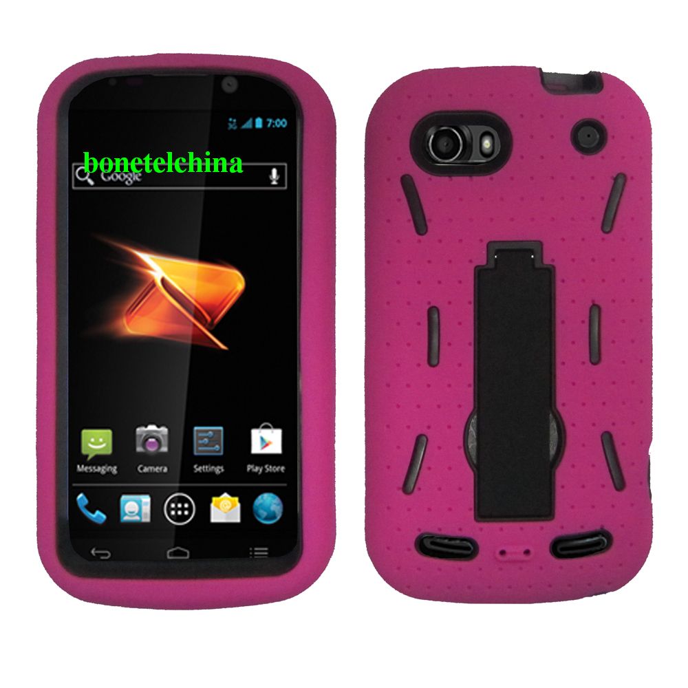 Robot Defender Case Silicone+PC Anti Impact Hybrid Case Kickstand Shell for  ZTE Warp Squent N861 Pink