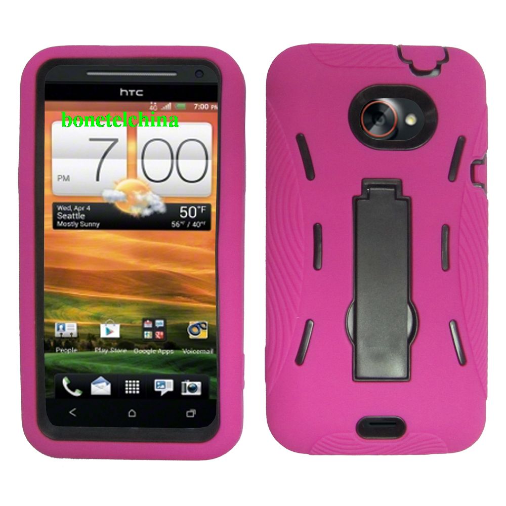 Robot Defender Case Silicone+PC Anti Impact Hybrid Case Kickstand Shell for HTC EVO 4G  Pink