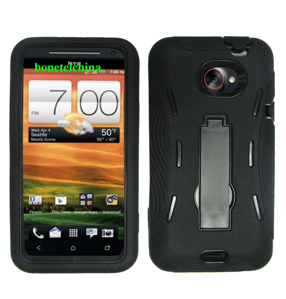 Robot Defender Case Silicone+PC Anti Impact Hybrid Case Kickstand Shell for HTC EVO 4G Black
