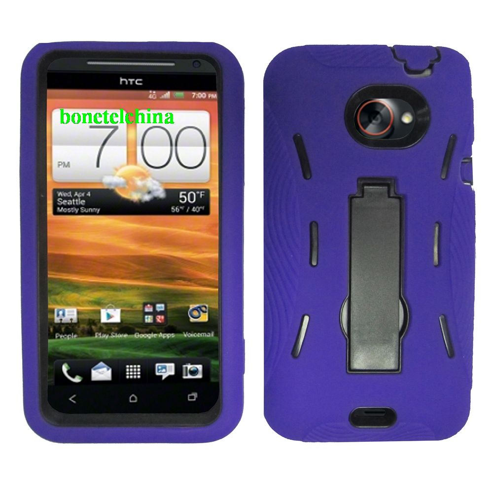 Robot Defender Case Silicone+PC Anti Impact Hybrid Case Kickstand Shell for HTC EVO 4G Purple