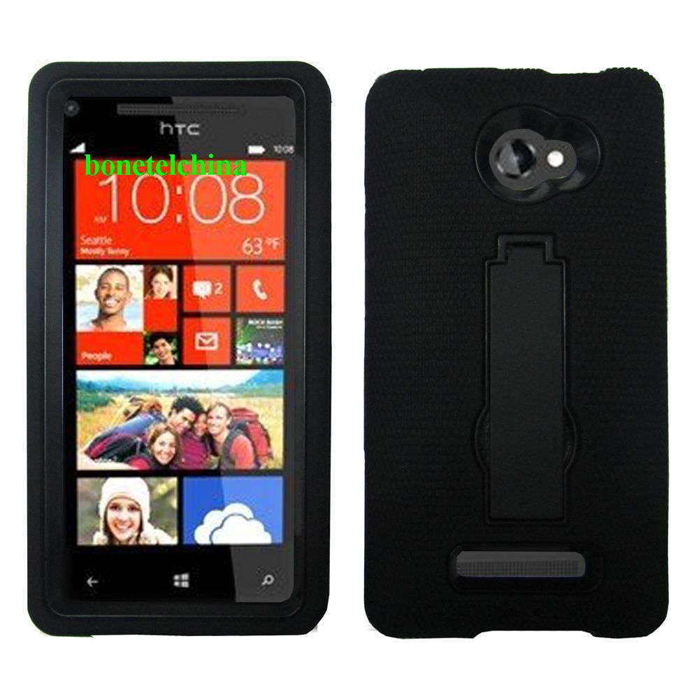 Robot Defender Case Silicone+PC Anti Impact Hybrid Case Kickstand Shell for HTC Windows Phone 8X Black