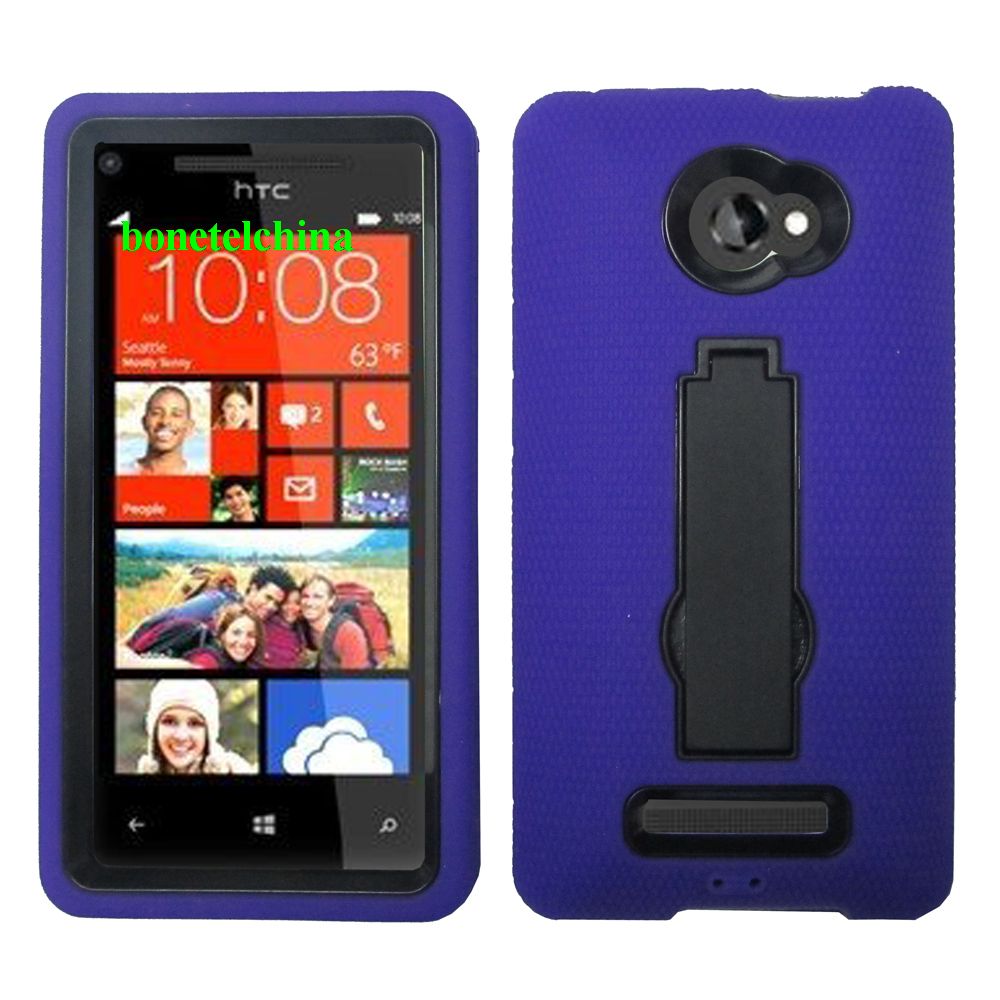 Robot Defender Case Silicone+PC Anti Impact Hybrid Case Kickstand Shell for HTC Windows Phone 8X Purple