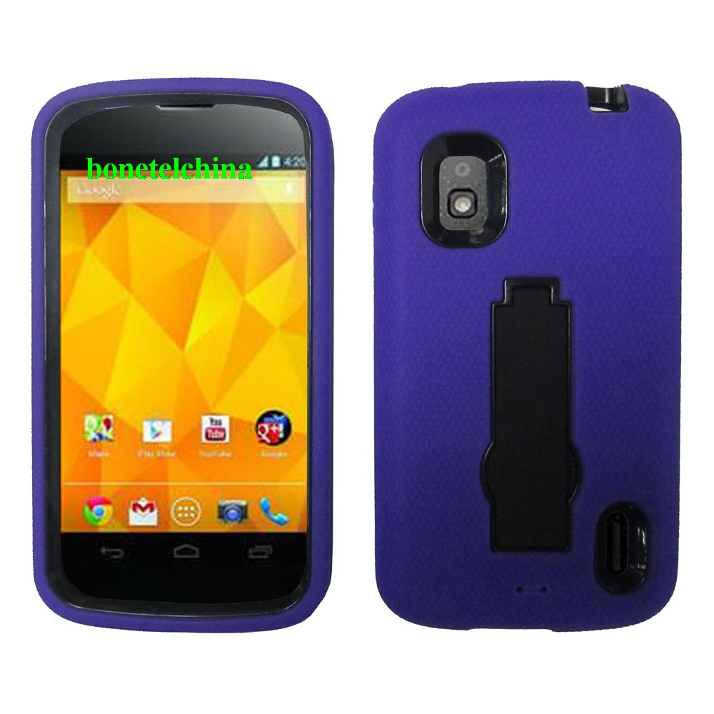 Robot Defender Case Silicone+PC Anti Impact Hybrid Case Kickstand Shell for LG E960(Nexus4) Purple