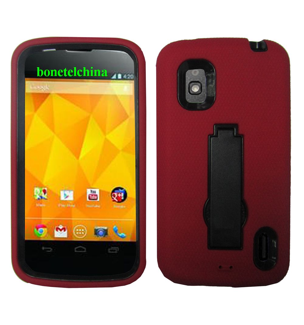 Robot Defender Case Silicone+PC Anti Impact Hybrid Case Kickstand Shell for LG E960(Nexus4) Red.