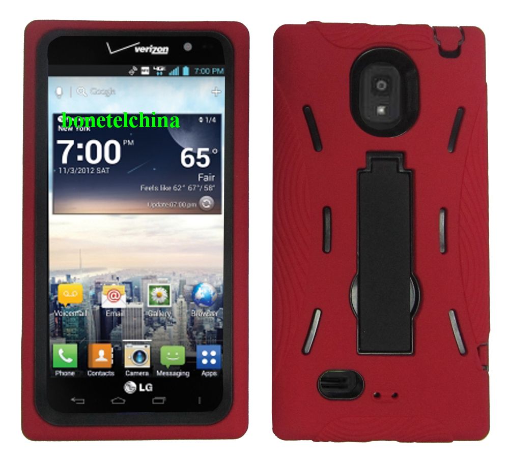 Robot Defender Case Silicone+PC Anti Impact Hybrid Case Kickstand Shell for LG Spectrum 2 VS930 Red