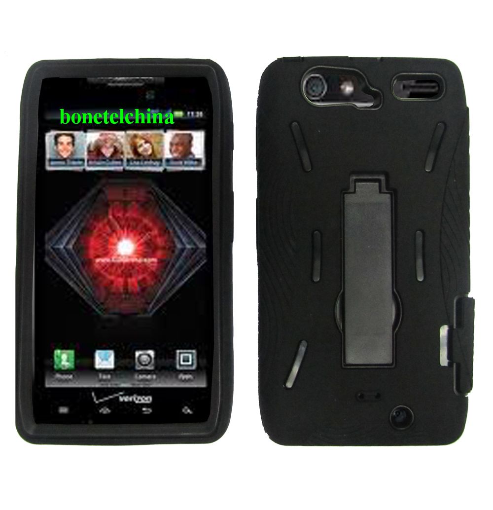 Robot Defender Case Silicone+PC Anti Impact Hybrid Case Kickstand Shell for Motorola Droid RAZR MAXX XT913 Black