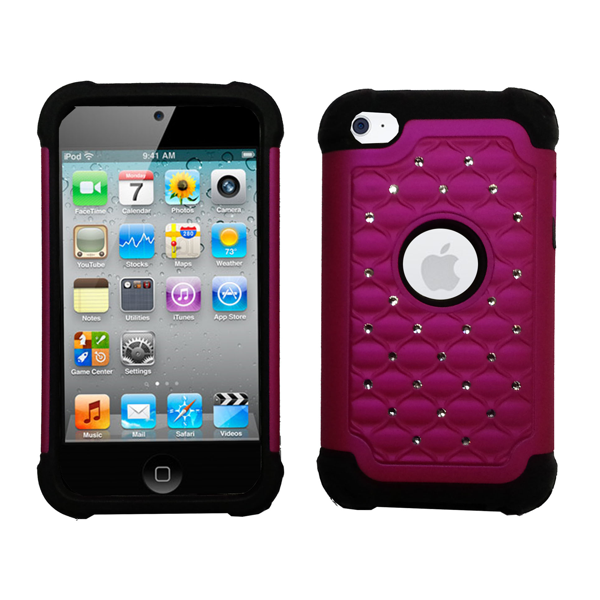 2 in 1 PC+SILICONE HYBRID STUDDED DIAMOND CASE FOR iPOD TOUCH 4