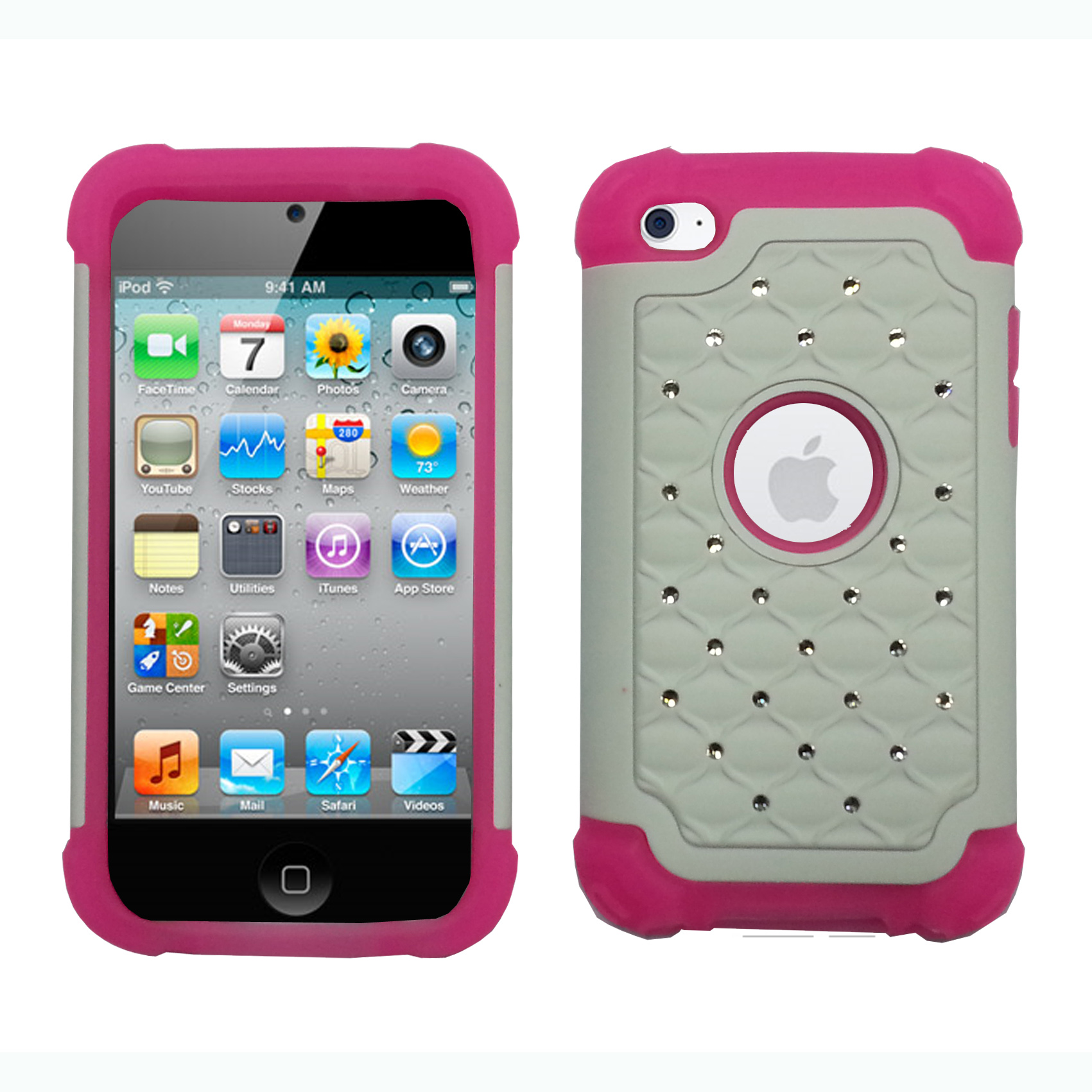 2 in 1 PC+SILICONE HYBRID STUDDED DIAMOND CASE FOR iPOD TOUCH 4