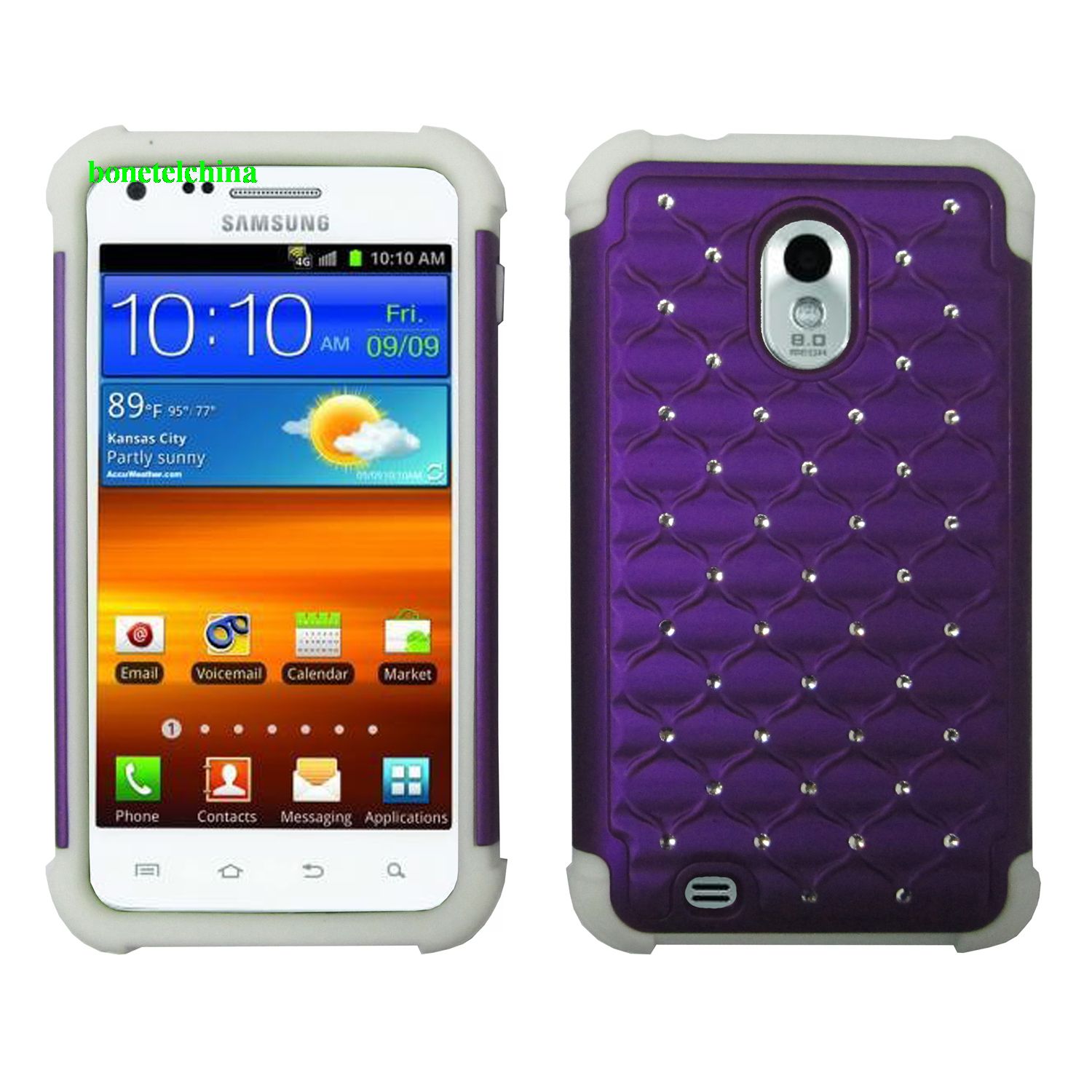 2 in 1 PC+SILICONE HYBRID STUDDED DIAMOND CASE FOR EPIC 4G TOUCH D710 PURPLE+WHITE