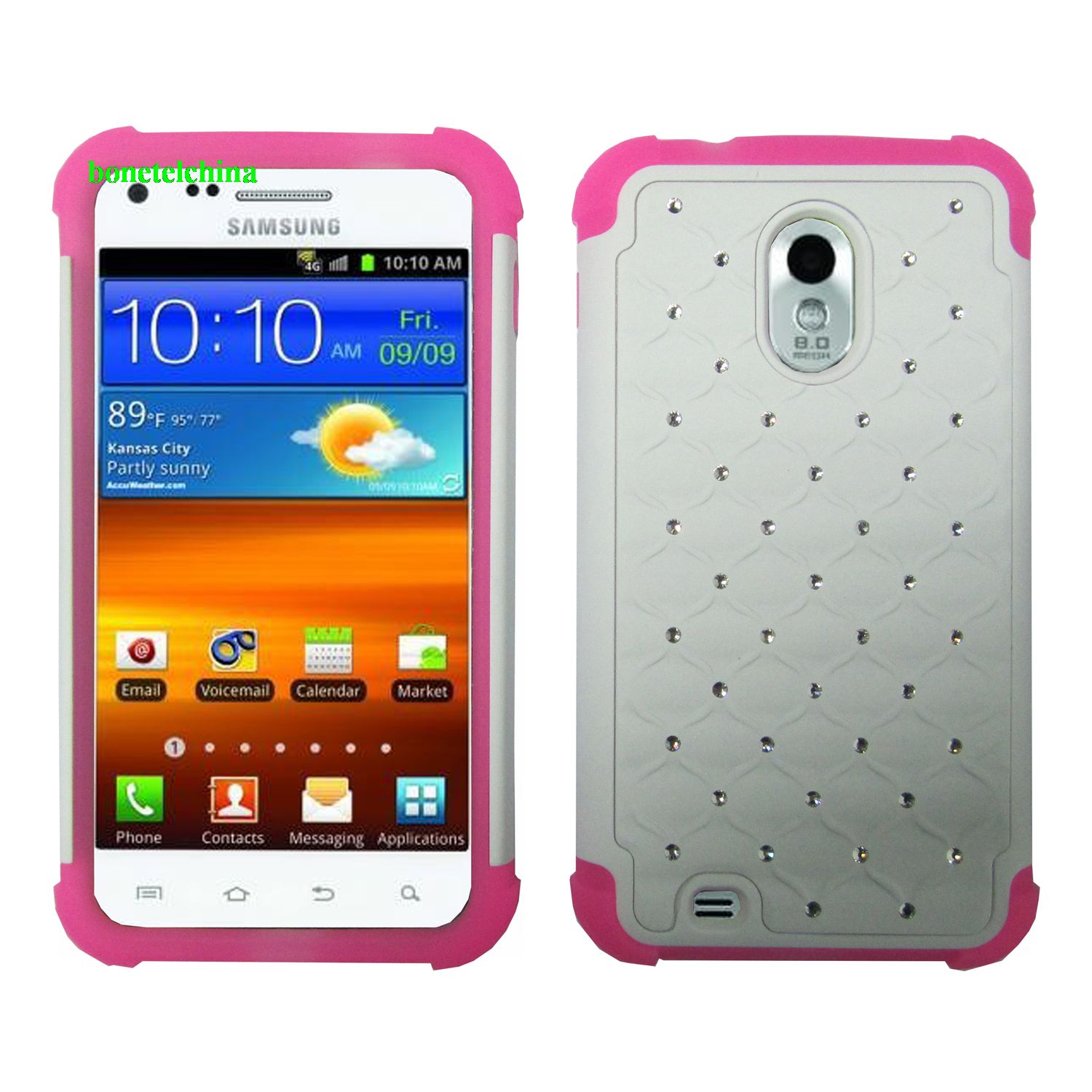 2 in 1 PC+SILICONE HYBRID STUDDED DIAMOND CASE FOR EPIC 4G TOUCH D710 WHITE+PINK.