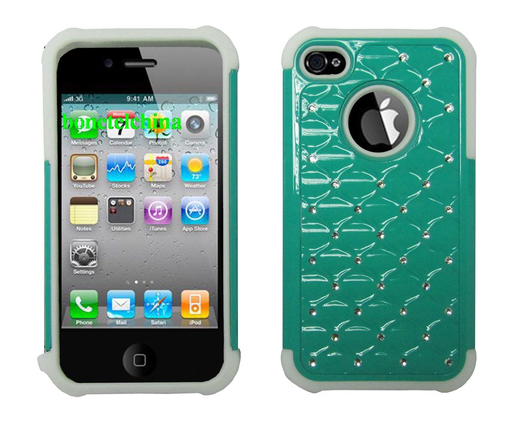 2 IN 1 SILICON+ PC HYBRID COMBO DIAMOND SHINY CASES FOR IPHONE 4 4S TILL GREEN