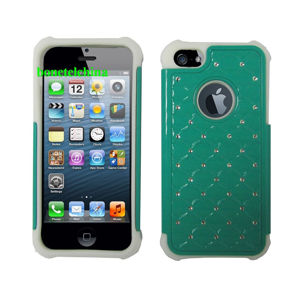 2 IN 1 SILICON+ PC HYBRID COMBO DIAMOND SHINY CASES FOR IPHONE 5 TILL GREEN