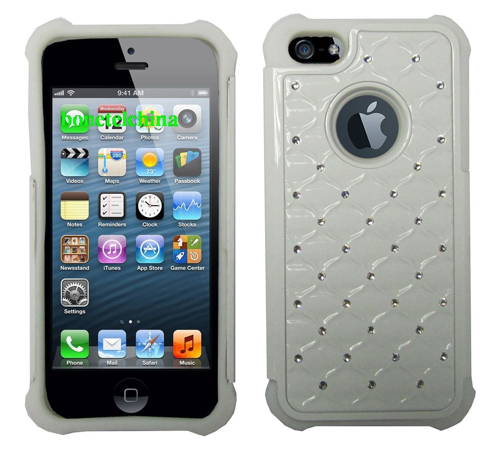 2 IN 1 SILICON+ PC HYBRID COMBO DIAMOND SHINY CASES FOR IPHONE 5 WHITE