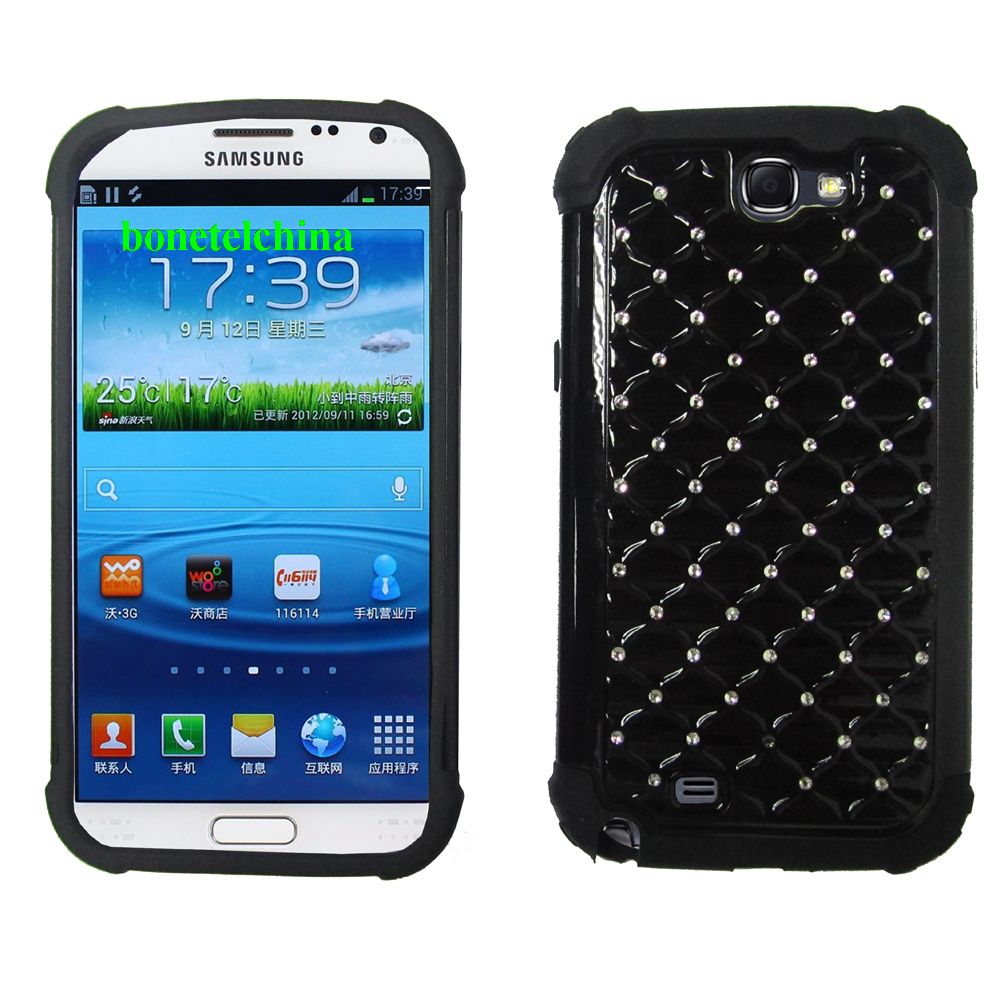 2 IN 1 SILICON+ PC HYBRID COMBO DIAMOND SHINY CASES FOR SAMSUNG GALAXY NOTE  N7100 BLACK