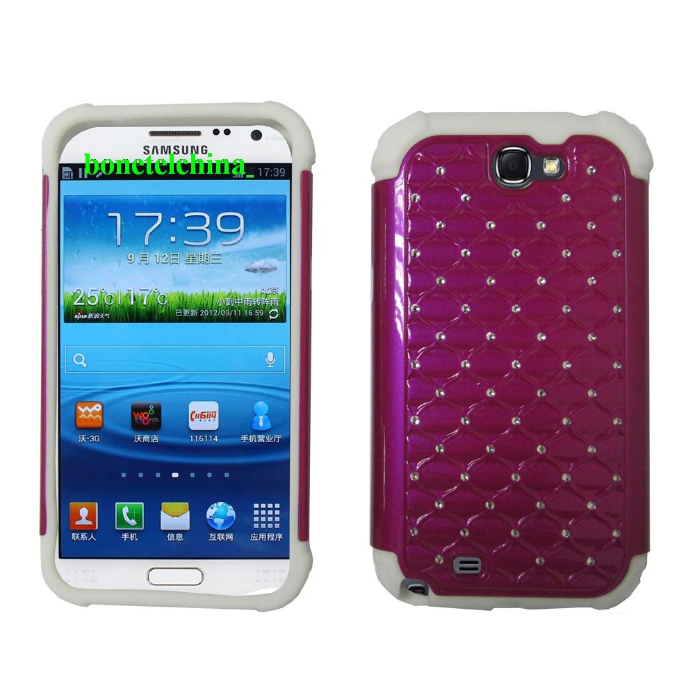 2 IN 1 SILICON+ PC HYBRID COMBO DIAMOND SHINY CASES FOR SAMSUNG GALAXY NOTE  N7100 HOT PINK