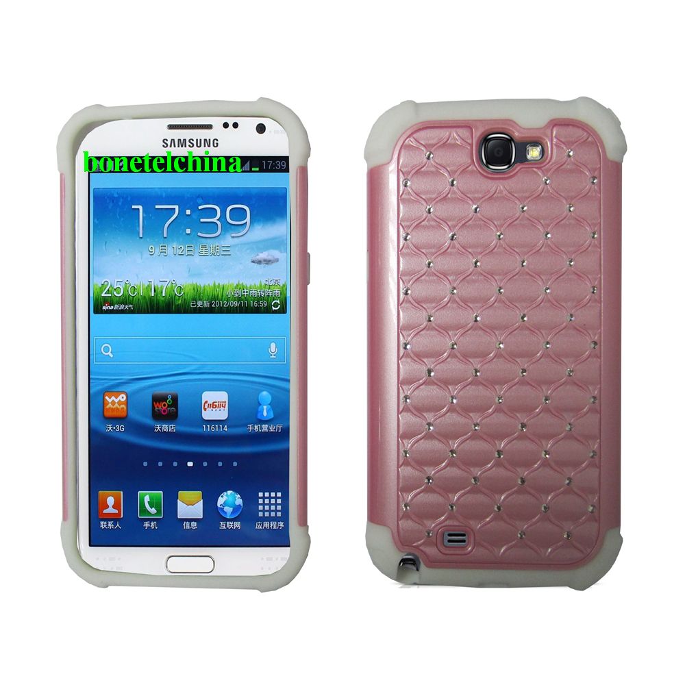 2 IN 1 SILICON+ PC HYBRID COMBO DIAMOND SHINY CASES FOR SAMSUNG GALAXY NOTE  N7100 PINK