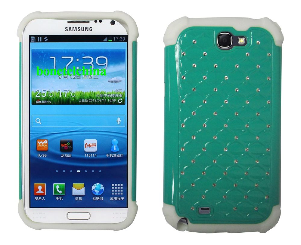2 IN 1 SILICON+ PC HYBRID COMBO DIAMOND SHINY CASES FOR SAMSUNG GALAXY NOTE  N7100 TILL GREEN