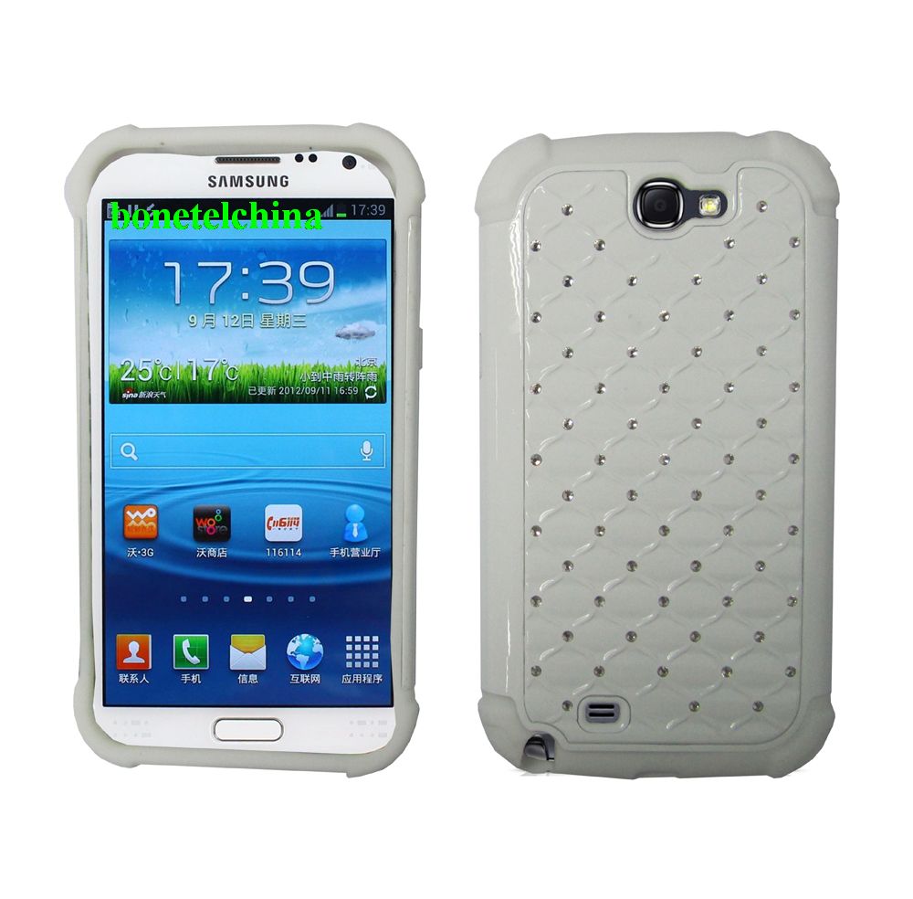 2 IN 1 SILICON+ PC HYBRID COMBO DIAMOND SHINY CASES FOR SAMSUNG GALAXY NOTE  N7100 WHITE