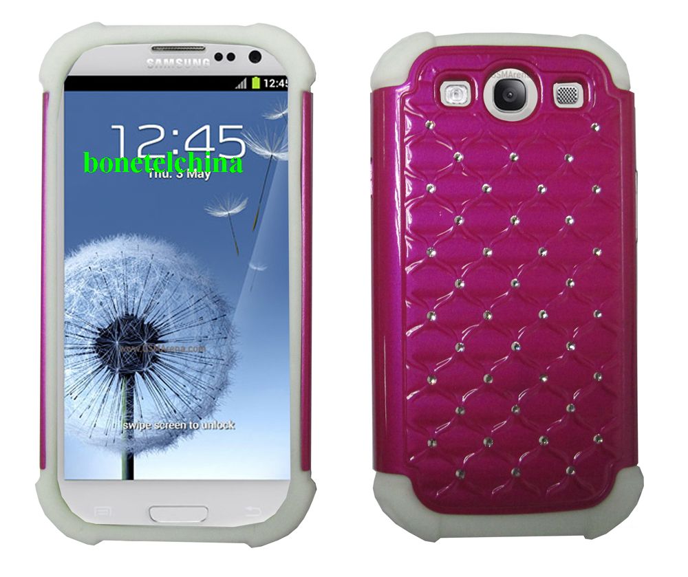 2 IN 1 SILICON+ PC HYBRID COMBO DIAMOND SHINY CASES FOR SAMSUNG GALAXY S3 I9300 HOT PINK