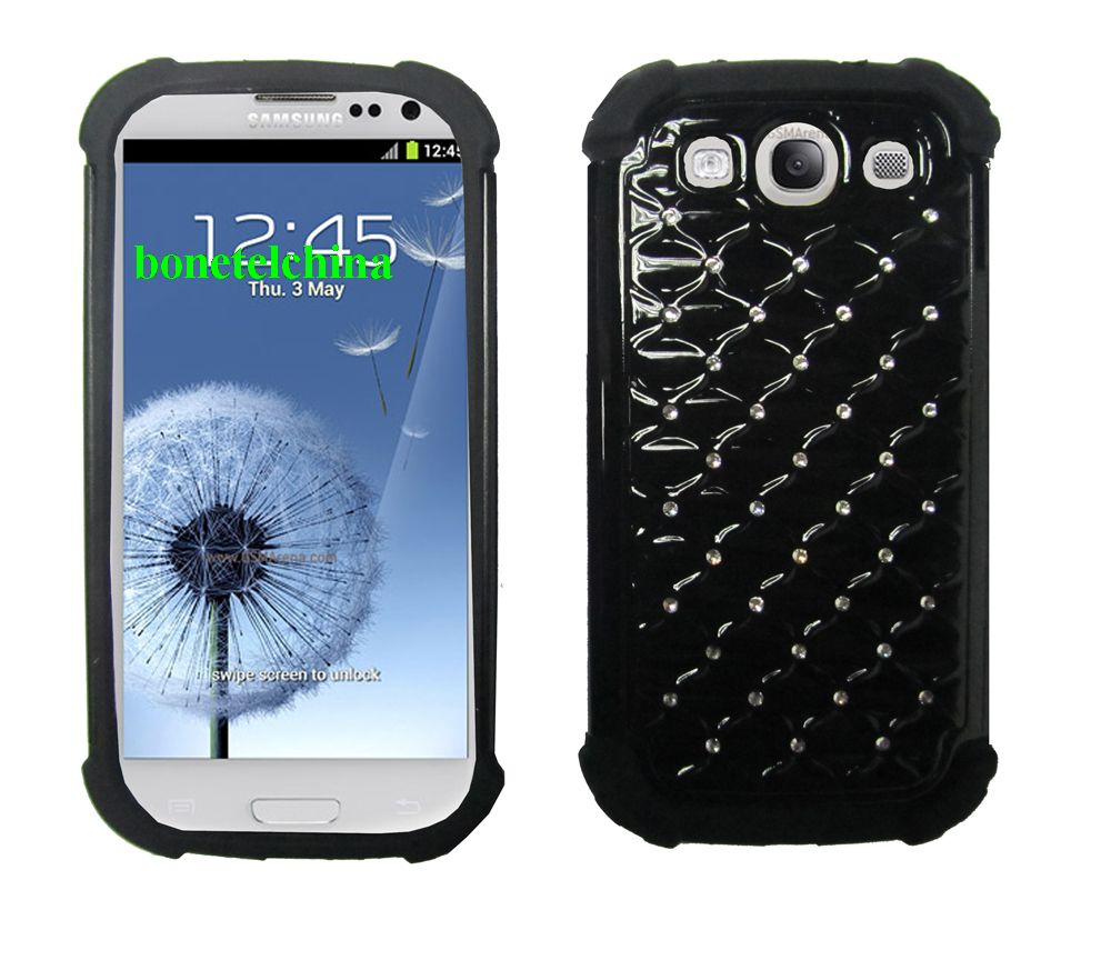 2 IN 1 SILICON+ PC HYBRID COMBO DIAMOND SHINY CASES FOR SAMSUNG GALAXY S3 I9300 WHITE