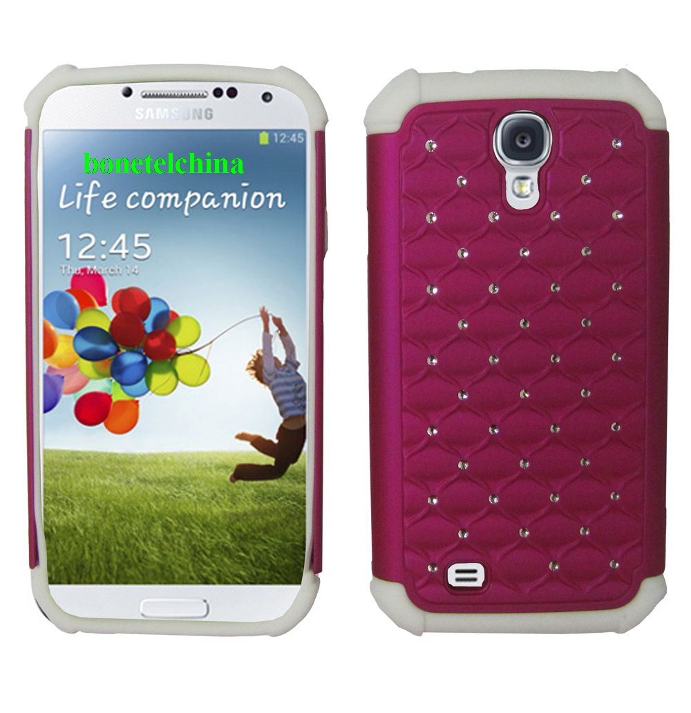 2 IN 1 SILICON+ PC HYBRID COMBO DIAMOND SHINY CASES FOR SAMSUNG GALAXY S4 IV I9500 I9505 WHITE PINK