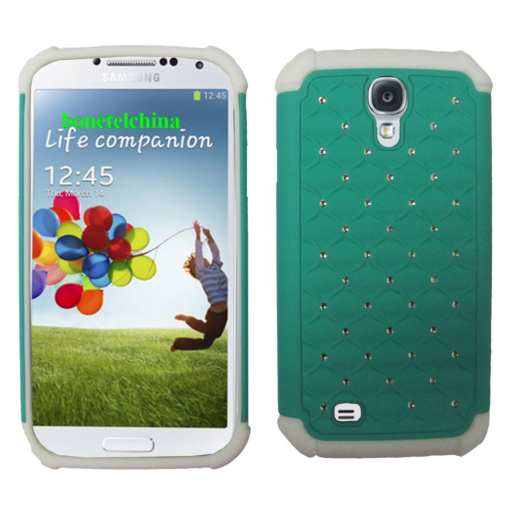 2 IN 1 SILICON+ PC HYBRID COMBO DIAMOND SHINY CASES FOR SAMSUNG GALAXY S4 IV I9500 I9505 WHITE TILL GREEN