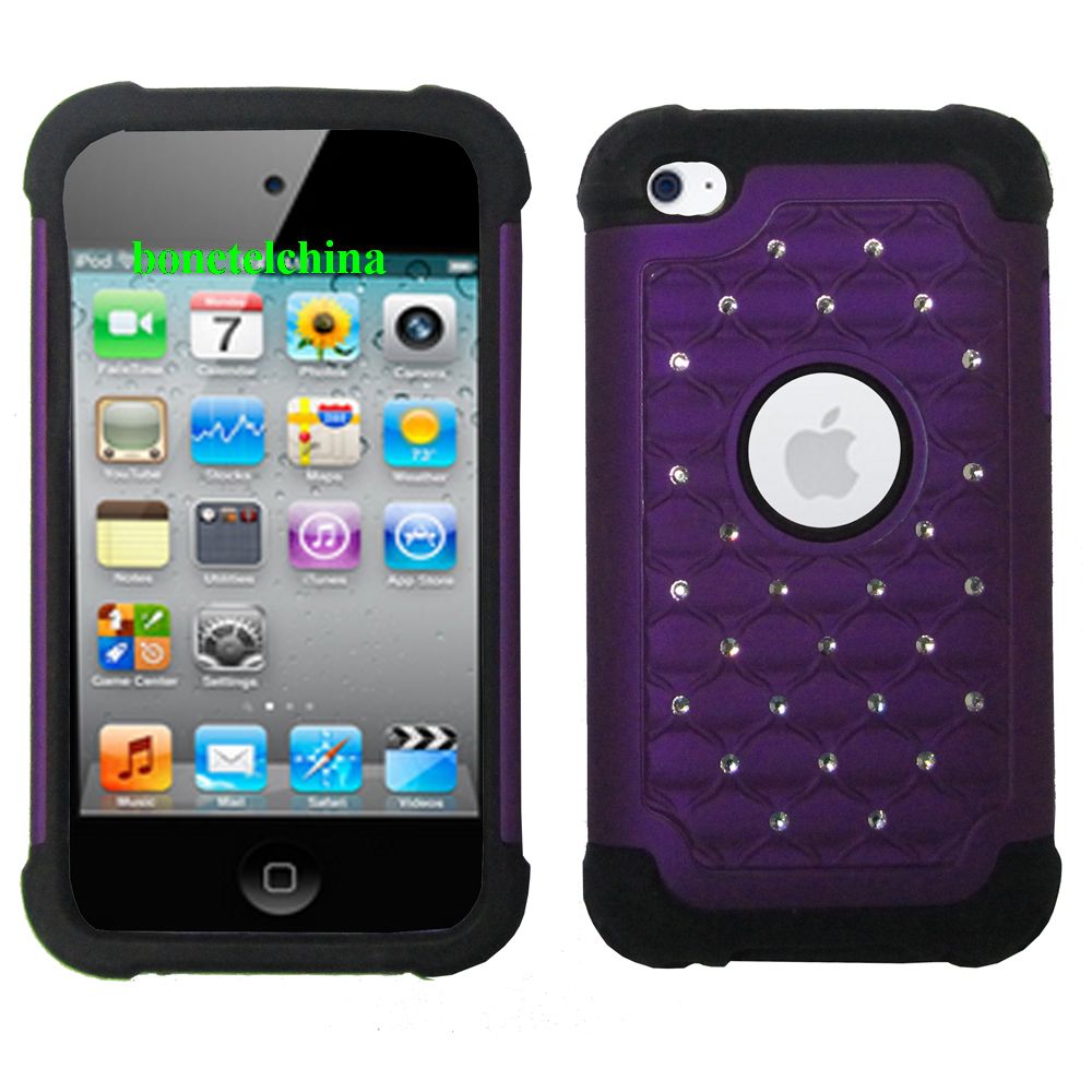 2 IN 1 SILICON+ PC HYBRID COMBO DIAMOND SHINY CASES FOR IPOD TOUCH 4 PURPLE