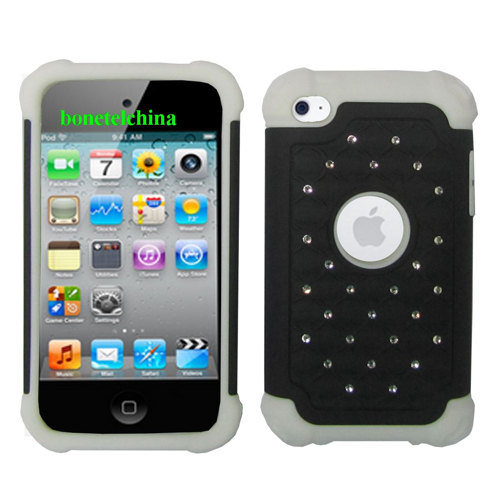 2 IN 1 SILICON+ PC HYBRID COMBO DIAMOND SHINY CASES FOR IPOD TOUCH White Black