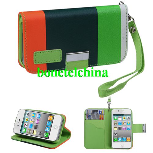 Hit color mix color Premium Book-Style  Wallet Leather cases  For iPhone 4